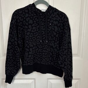 NIKE Black and Gray leopard animal print cropped hoodie size XS Cotton Blend